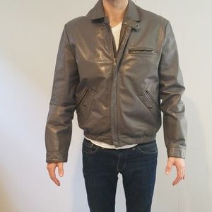 Vintage grey mens leather bomber jacket size 40